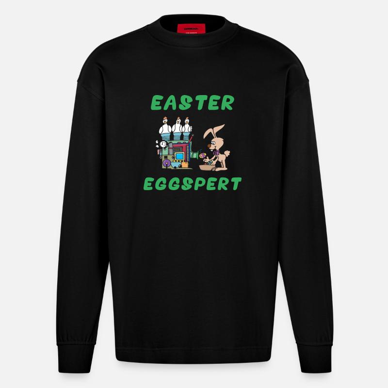 Ostern Eggspert - Heavyweight Oversized Organic Langarmshirt Made in EU - SOLID BLACK
