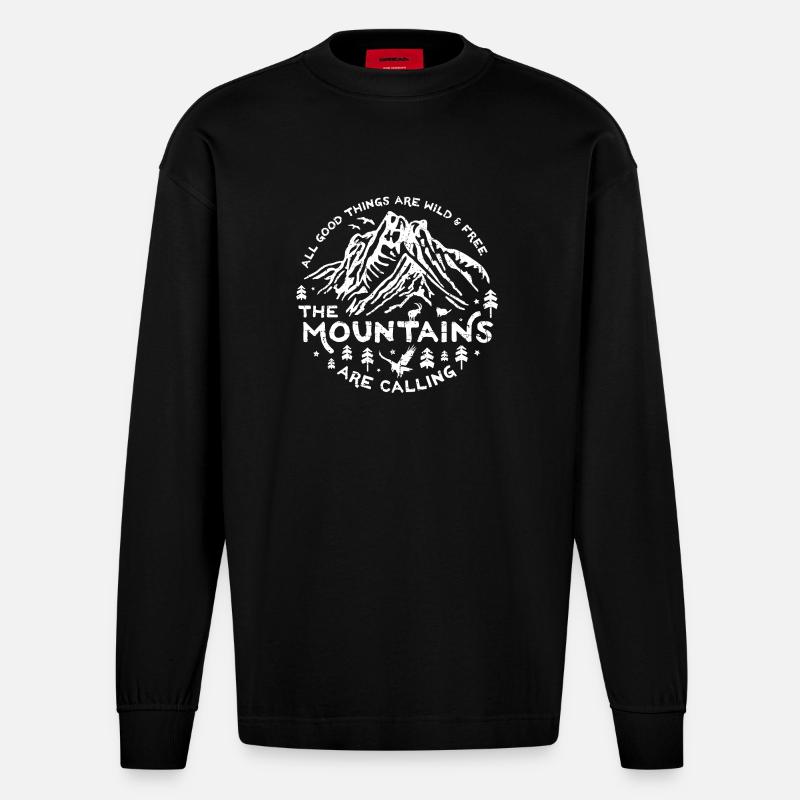 Mountains Calling white - Heavyweight Oversized Organic Langarmshirt Made in EU - SOLID BLACK