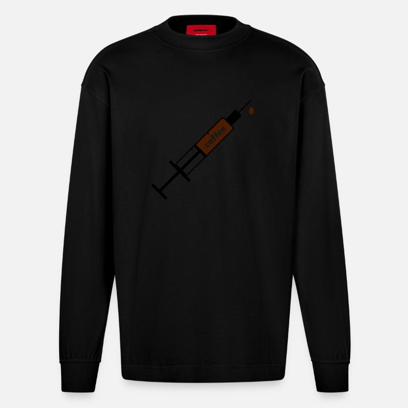 Kaffee Coffee Sucht Spritze - Heavyweight Oversized Organic Langarmshirt Made in EU - SOLID BLACK