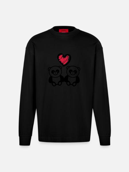 panda_love_r2 - Heavyweight Oversized Organic Longsleeve Shirt Made in EU - SOLID BLACK