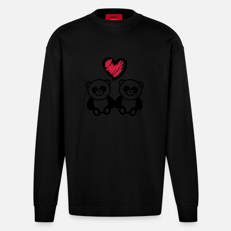 panda_love_r2 - Heavyweight Oversized Organic Langarmshirt Made in EU - SOLID BLACK