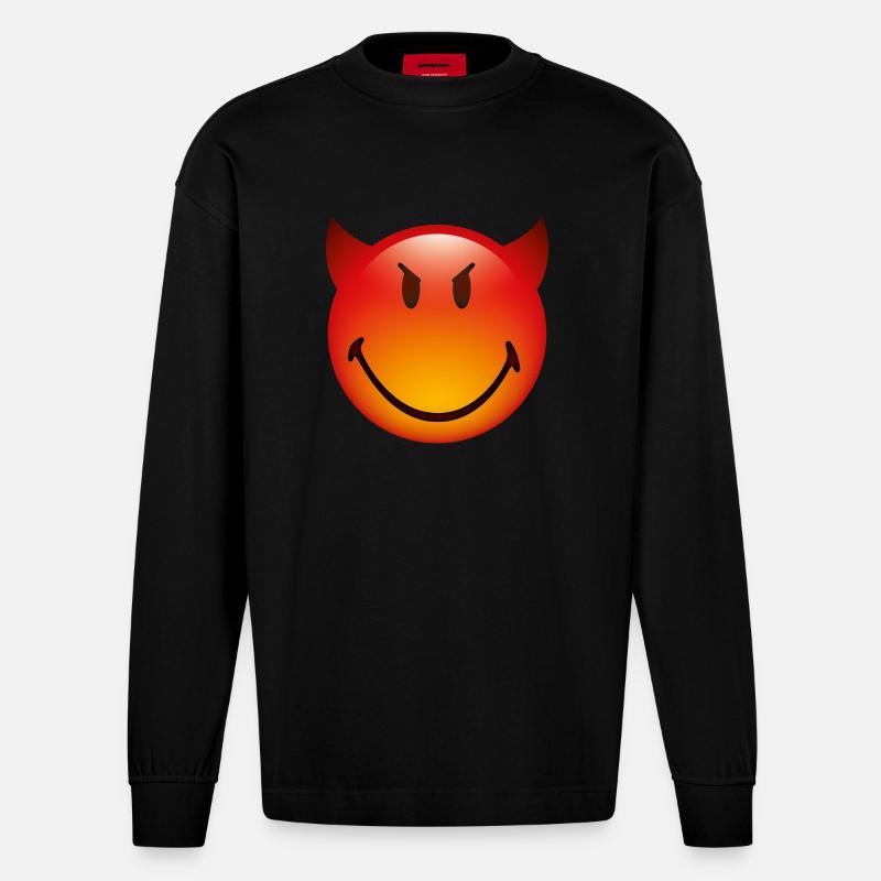 Smiley Glossy Devil - Manches longues bio épais oversize fabriqué en UE - SOLID BLACK