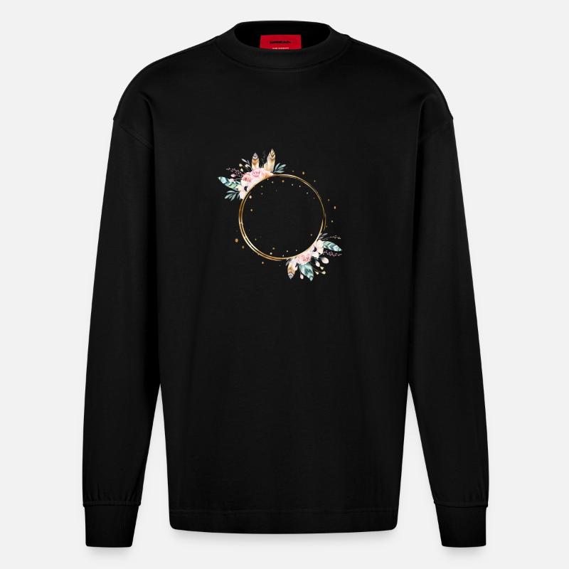 boho flower wreath - Manches longues bio épais oversize fabriqué en UE - SOLID BLACK