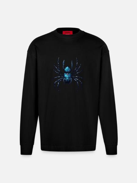 Spider / Web / Pet / Reptile / Eight-legged - Heavyweight Oversized Organic Longsleeve Shirt Made in EU - SOLID BLACK