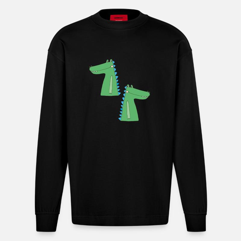 kroko zu zweit - Heavyweight Oversized Organic Langarmshirt Made in EU - SOLID BLACK