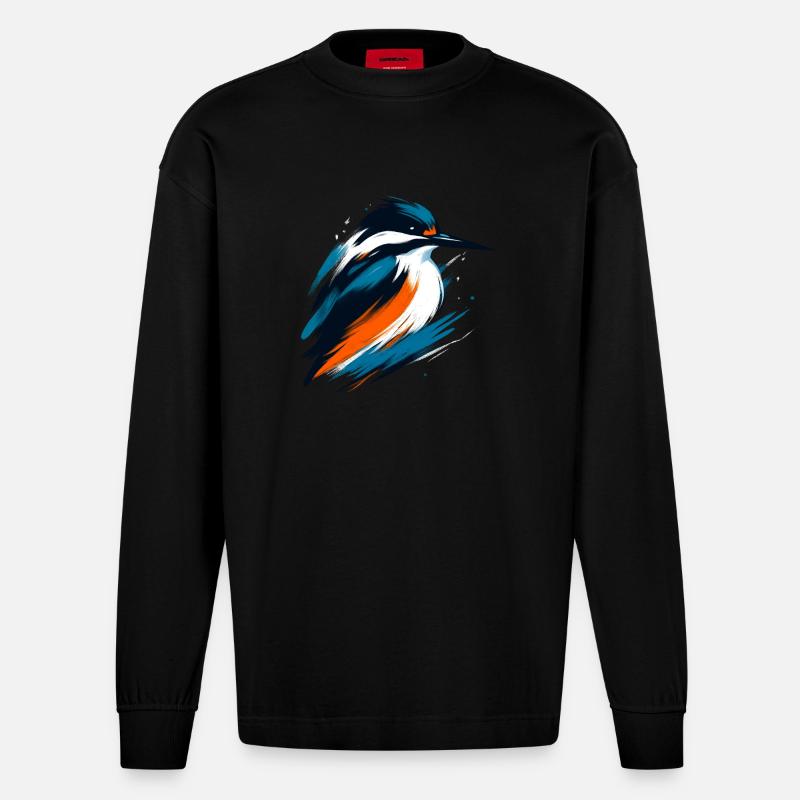 Dynamischer Eisvogel - Heavyweight Oversized Organic Langarmshirt Made in EU - SOLID BLACK