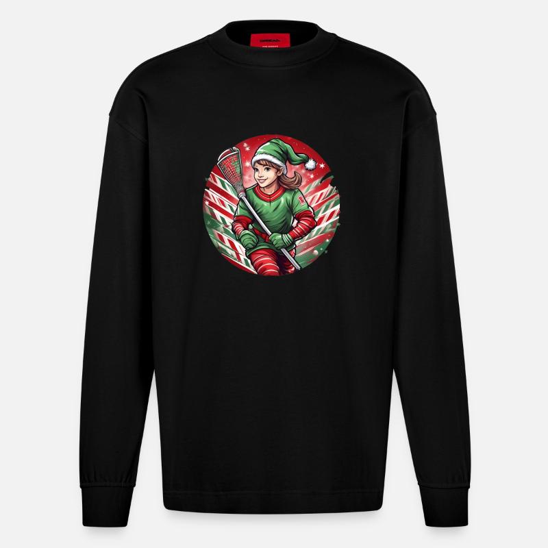 Weihnachtself Lacrosse - Heavyweight Oversized Organic Langarmshirt Made in EU - SOLID BLACK
