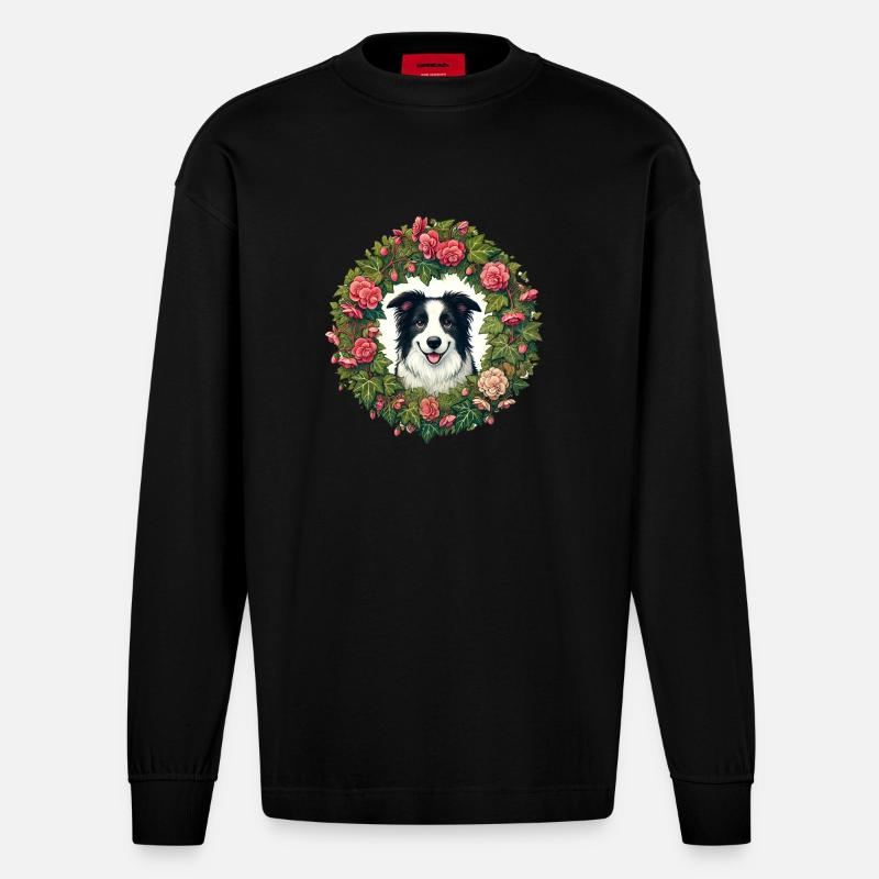 Border Collie mignon - Manches longues bio épais oversize fabriqué en UE - SOLID BLACK