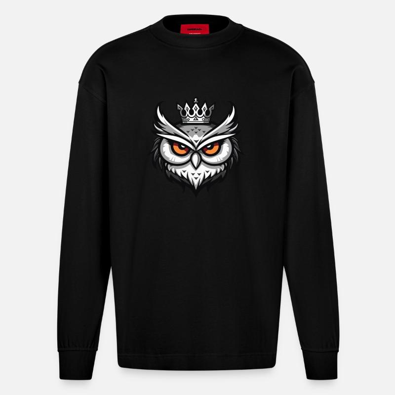 Eule Krone - Heavyweight Oversized Organic Langarmshirt Made in EU - SOLID BLACK