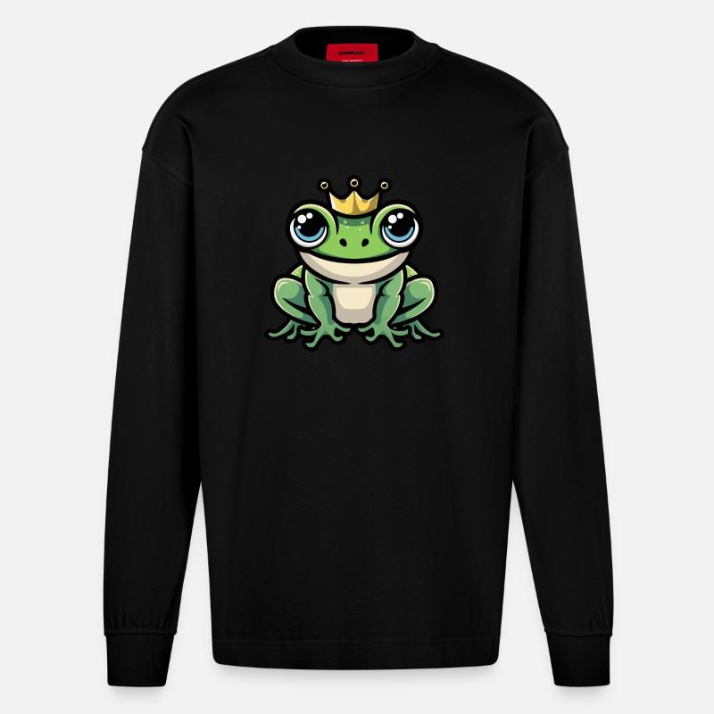 Frosch Krone - Heavyweight Oversized Organic Langarmshirt Made in EU - SOLID BLACK