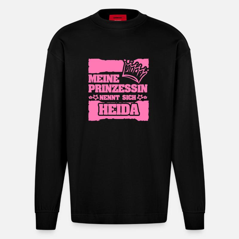 Mädchenname Heida - Heavyweight Oversized Organic Langarmshirt Made in EU - SOLID BLACK