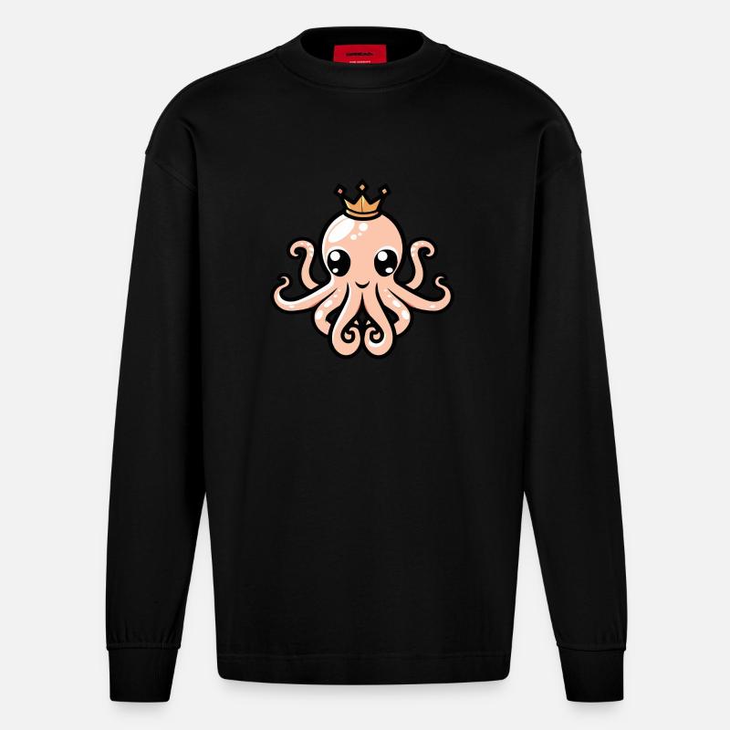 Couronne de bande dessinée Octopus - Manches longues bio épais oversize fabriqué en UE - SOLID BLACK