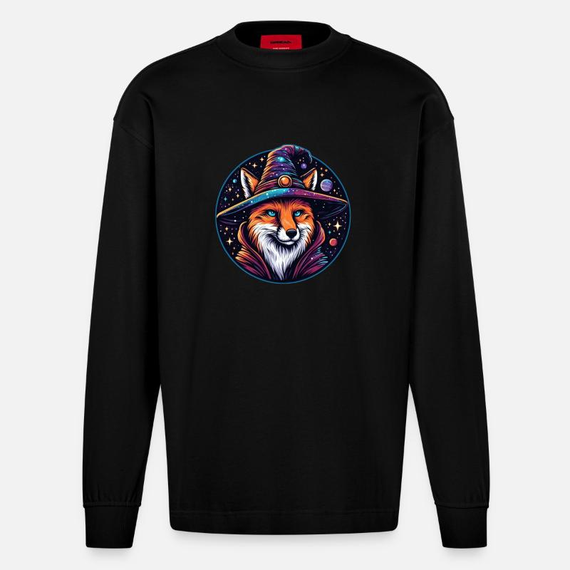 Fantasy Fox - Himmlischer Zauberer - Heavyweight Oversized Organic Langarmshirt Made in EU - SOLID BLACK
