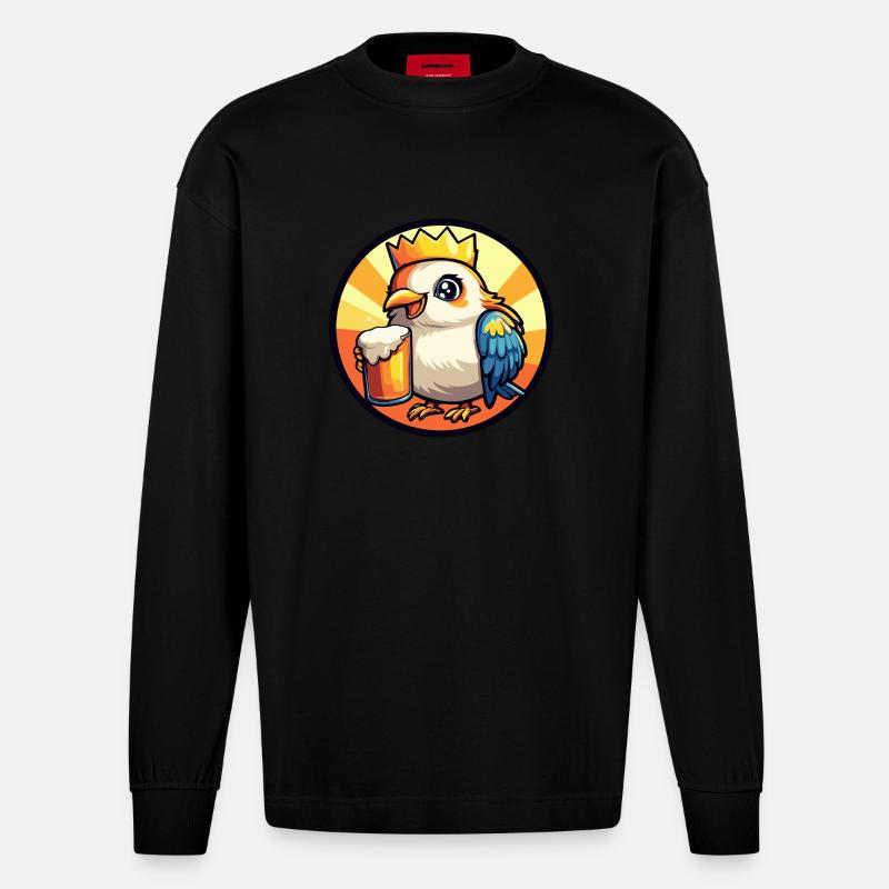 Taube Vogel Bier Comic - Heavyweight Oversized Organic Langarmshirt Made in EU - SOLID BLACK