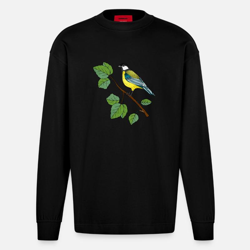 Bunter Vogel - Heavyweight Oversized Organic Langarmshirt Made in EU - SOLID BLACK