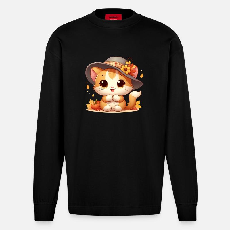 chat automne3 - Manches longues bio épais oversize fabriqué en UE - SOLID BLACK