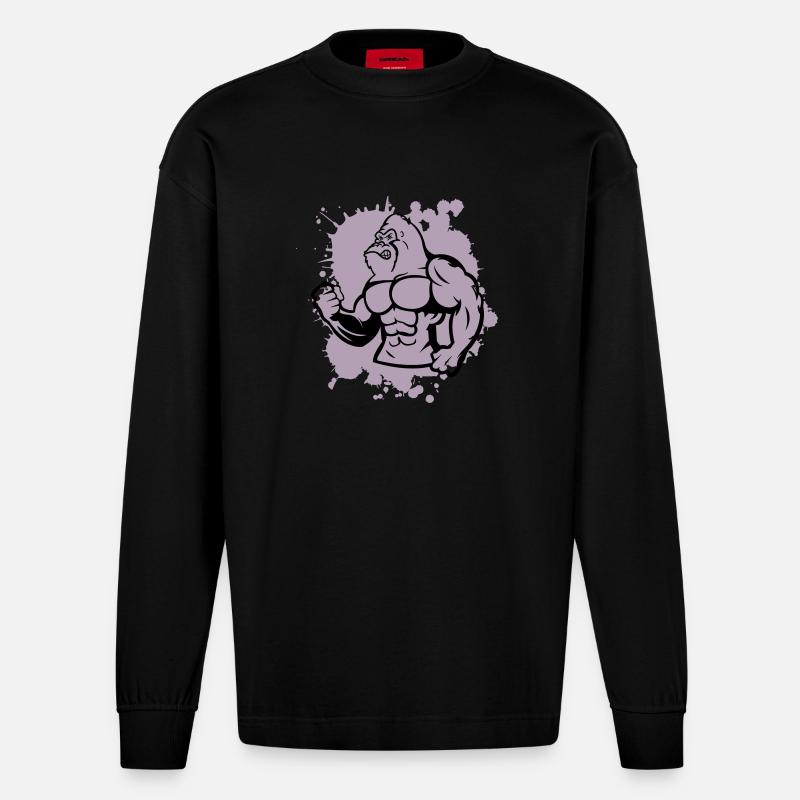 gorilla stark tier - Heavyweight Oversized Organic Langarmshirt Made in EU - SOLID BLACK