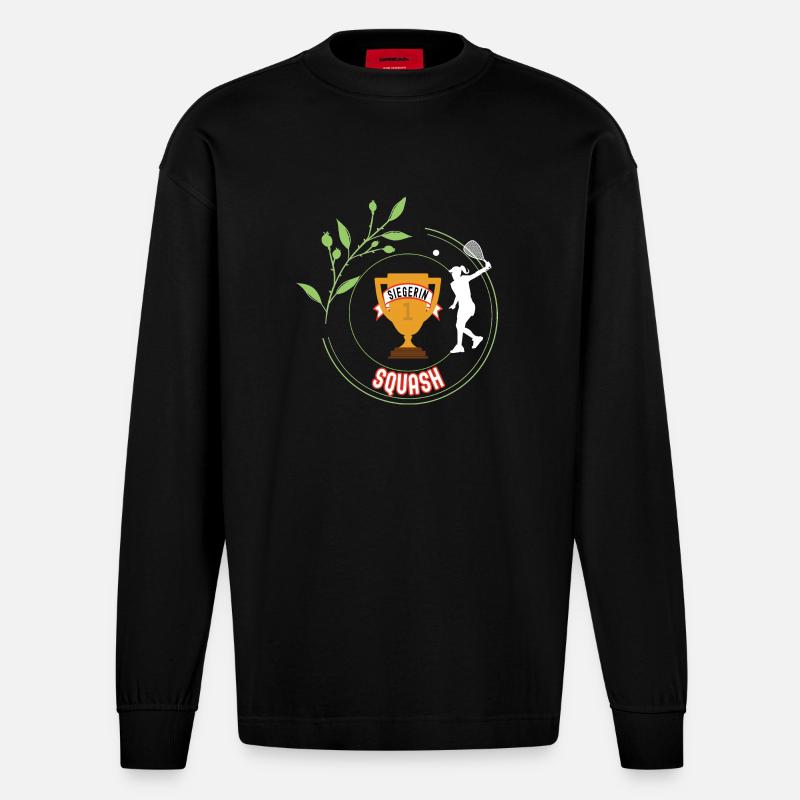 Squash Siegerin Gewinner Turnier Meisterschaft - Heavyweight Oversized Organic Langarmshirt Made in EU - SOLID BLACK
