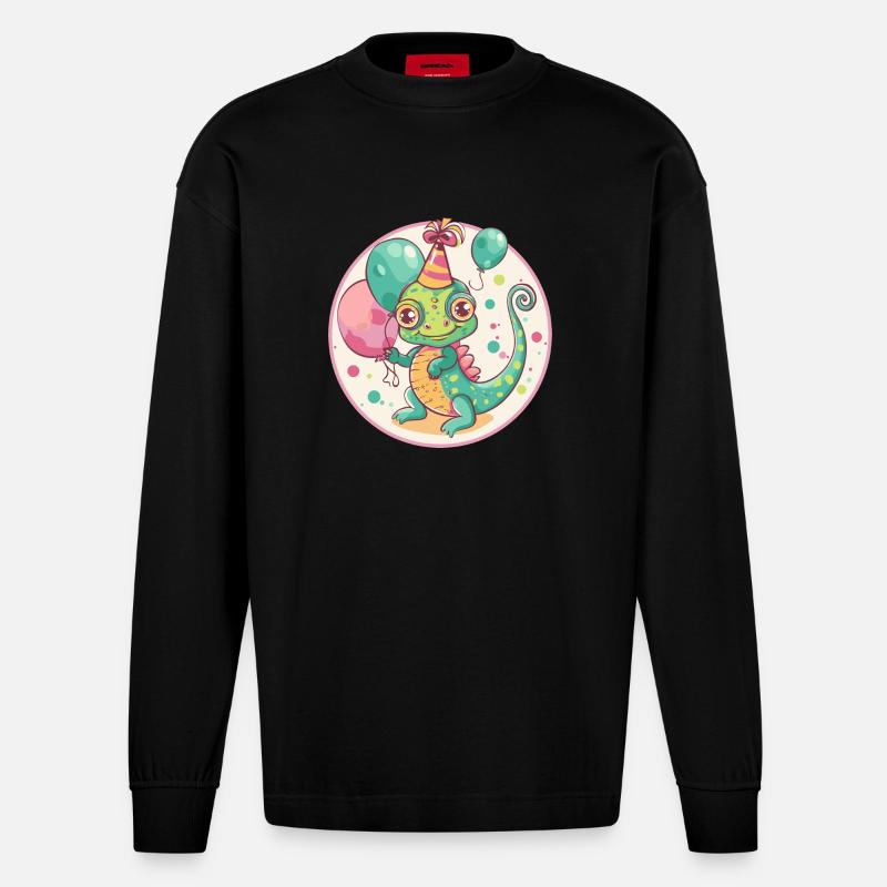Bande dessinée d’anniversaire caméléon - Manches longues bio épais oversize fabriqué en UE - SOLID BLACK