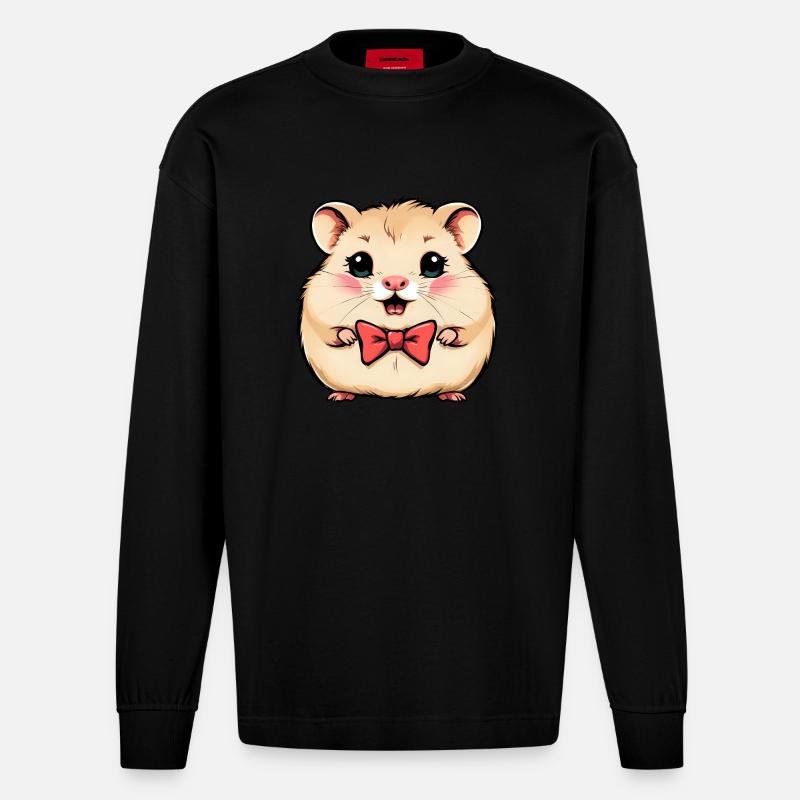 Charmanter Hamster mit roter Fliege - Heavyweight Oversized Organic Langarmshirt Made in EU - SOLID BLACK