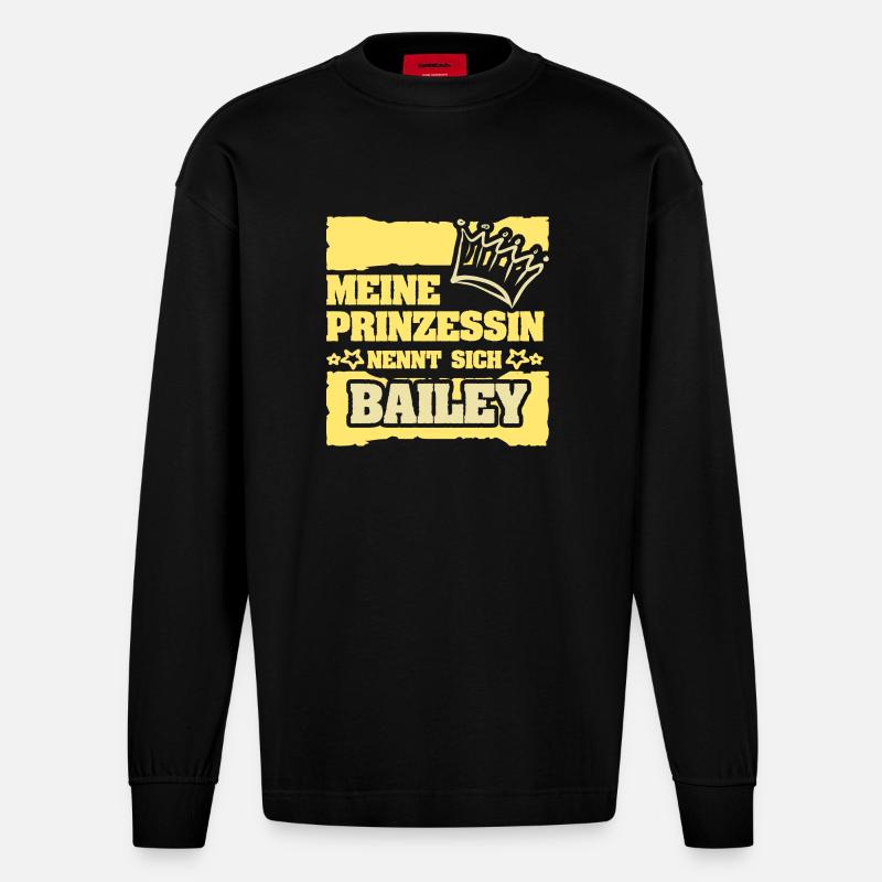 Mädchenname Bailey - Heavyweight Oversized Organic Langarmshirt Made in EU - SOLID BLACK