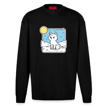 A cute little baby arctic fox in the snow - Heavyweight Oversized Organic Longsleeve Shirt Made in EU - SOLID BLACK - Front
