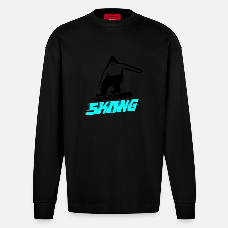 skiing - Heavyweight Oversized Organic Langarmshirt Made in EU - SOLID BLACK