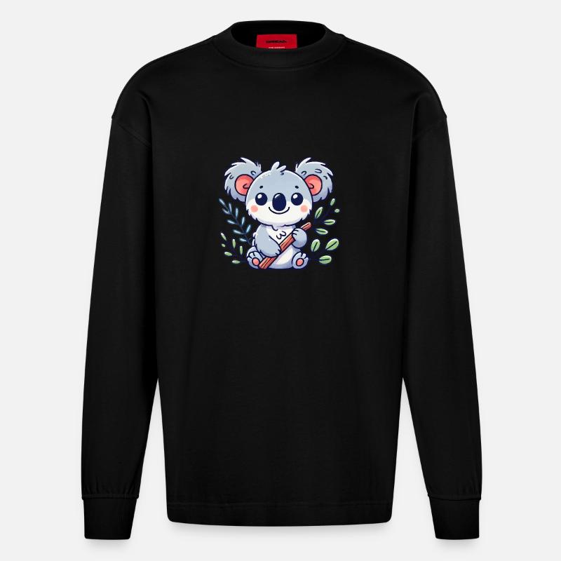 Koalabär Comic - Heavyweight Oversized Organic Langarmshirt Made in EU - SOLID BLACK