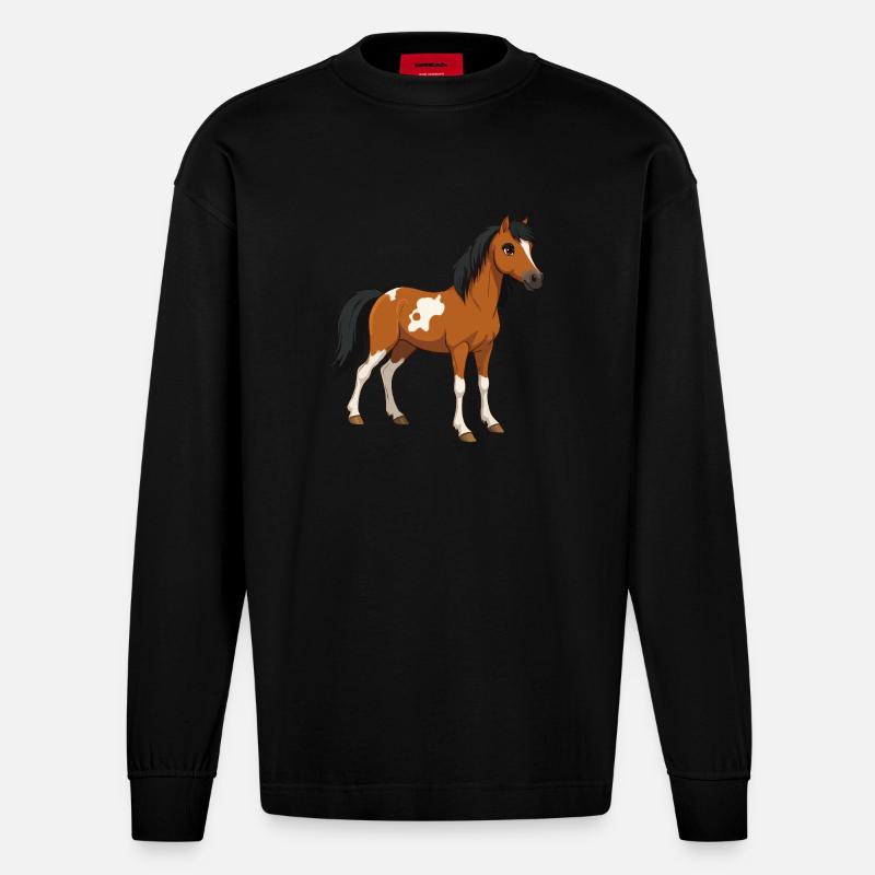 Pferd klein echt - Heavyweight Oversized Organic Langarmshirt Made in EU - SOLID BLACK