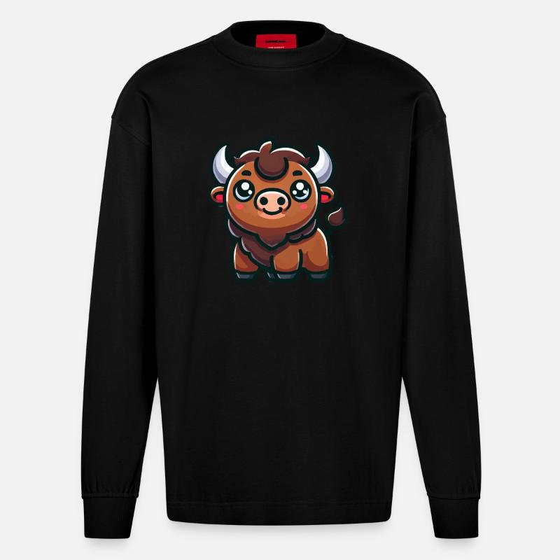 bison comic - Heavyweight Oversized Organic Langarmshirt Made in EU - SOLID BLACK