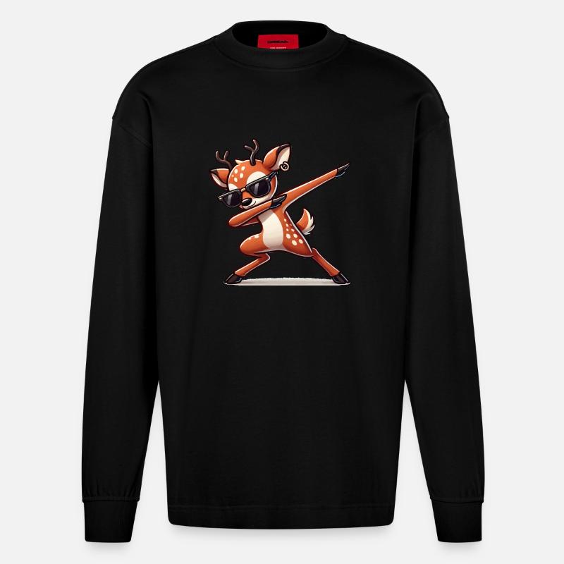 reh comic dabbing - Heavyweight Oversized Organic Langarmshirt Made in EU - SOLID BLACK