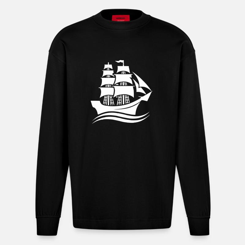 schiff 1 - Heavyweight Oversized Organic Langarmshirt Made in EU - SOLID BLACK