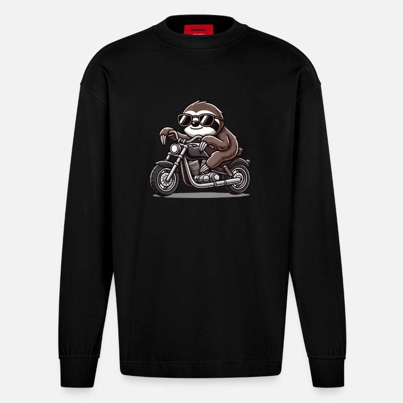 faultier motorrad - Heavyweight Oversized Organic Langarmshirt Made in EU - SOLID BLACK