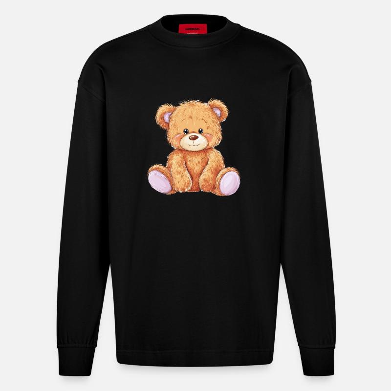 Mignon bébé ours en peluche - Manches longues bio épais oversize fabriqué en UE - SOLID BLACK