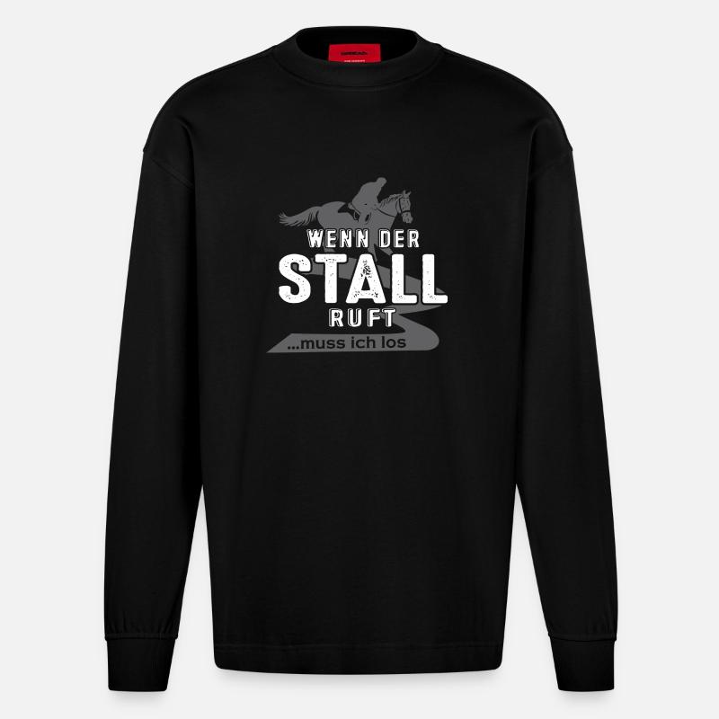 Pferd - Wenn der Stall ruft.. - Heavyweight Oversized Organic Langarmshirt Made in EU - SOLID BLACK