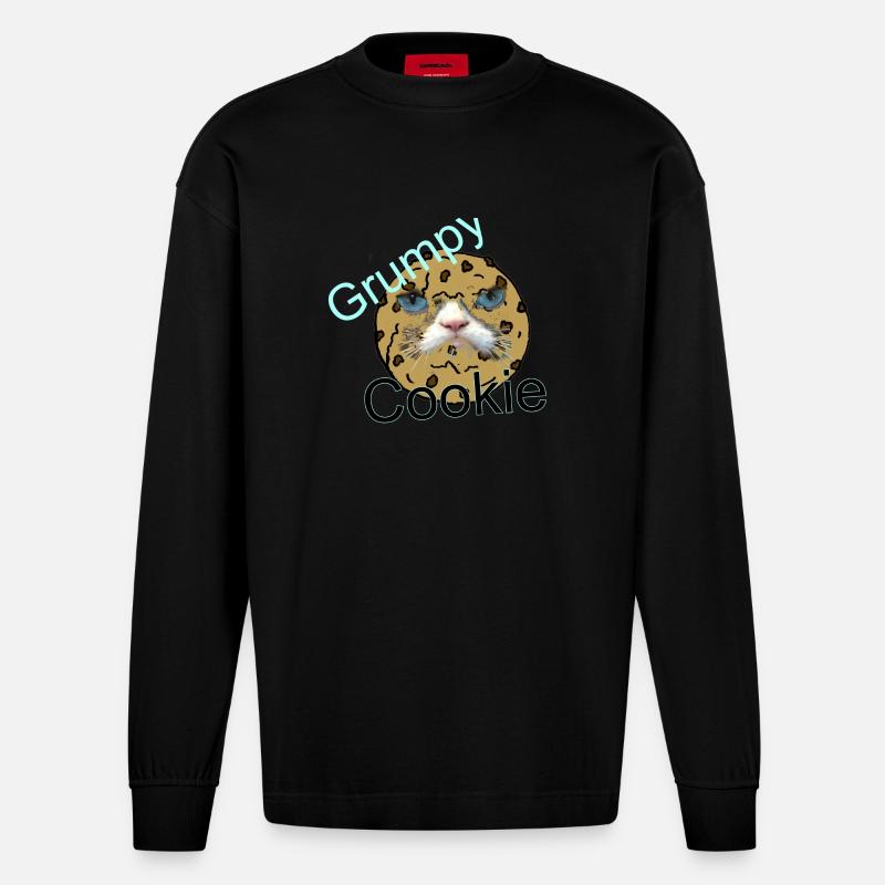 Grumpy Cookie - Heavyweight Oversized Organic Langarmshirt Made in EU - SOLID BLACK