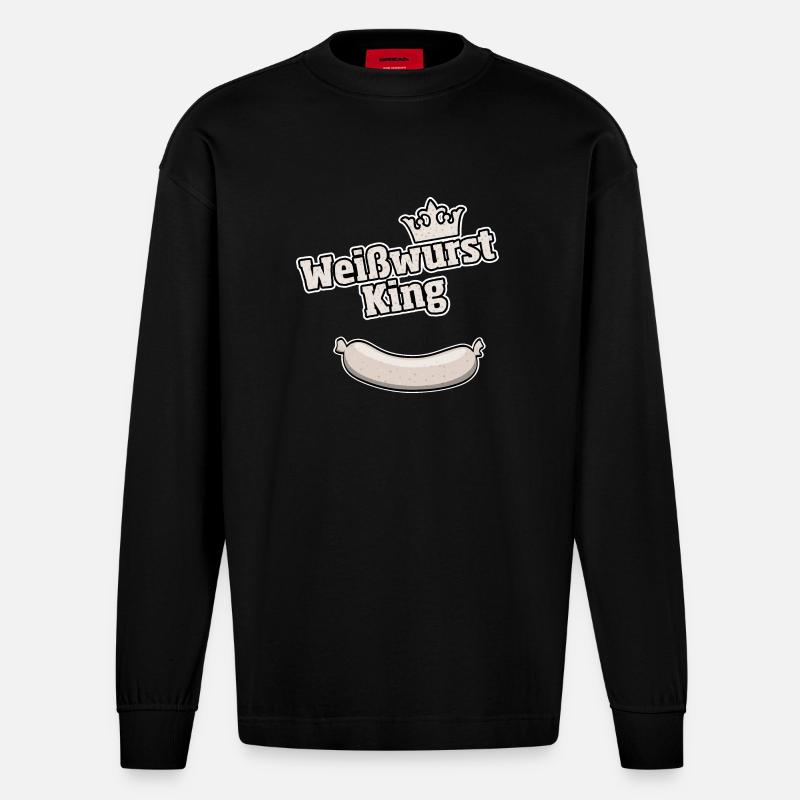 Weißwurst King bayerisches Geschenk - Heavyweight Oversized Organic Langarmshirt Made in EU - SOLID BLACK
