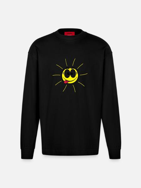 Gesicht - Sonne - Heavyweight Oversized Organic Langarmshirt Made in EU - SOLID BLACK