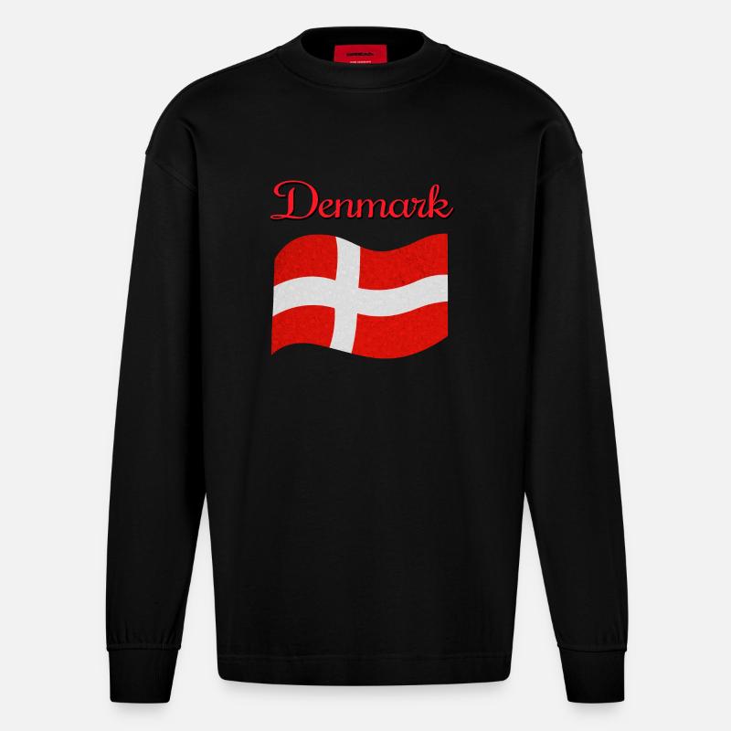 Drapeau du Danemark - Manches longues bio épais oversize fabriqué en UE - SOLID BLACK