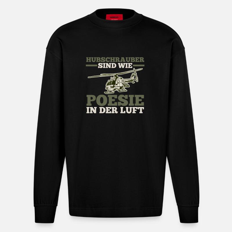 Pilot Helikopter Hubschrauber - Heavyweight Oversized Organic Langarmshirt Made in EU - SOLID BLACK