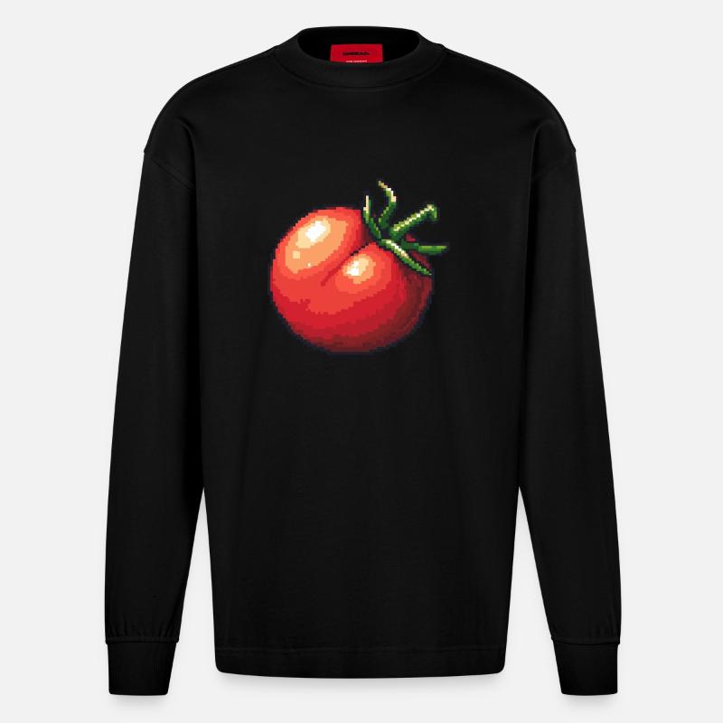 Joueur de pixels de tomate - Manches longues bio épais oversize fabriqué en UE - SOLID BLACK
