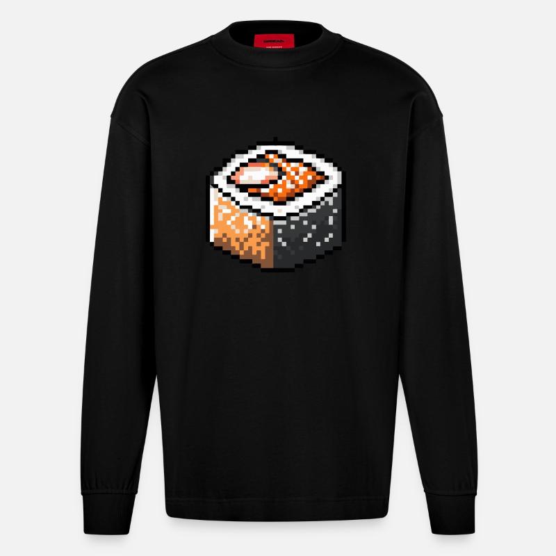 Joueur de pixels de sushi - Manches longues bio épais oversize fabriqué en UE - SOLID BLACK