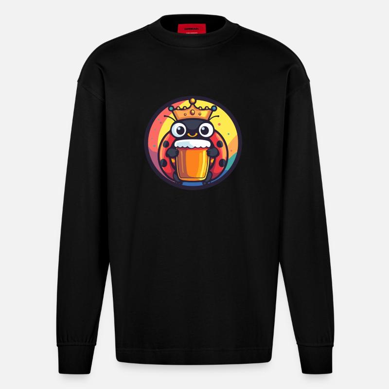 Marienkäfer Bier Comic - Heavyweight Oversized Organic Langarmshirt Made in EU - SOLID BLACK