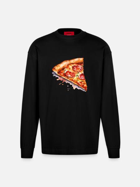 pizza - Heavyweight Oversized Organic Longsleeve Shirt Made in EU - SOLID BLACK