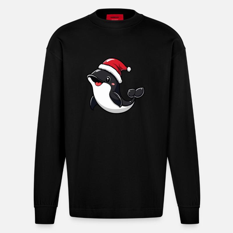 Wal Weihnachten Niedlich - Heavyweight Oversized Organic Langarmshirt Made in EU - SOLID BLACK
