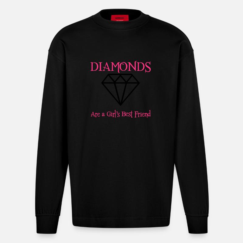 Diamonds! - Heavyweight Oversized Organic Langarmshirt Made in EU - SOLID BLACK