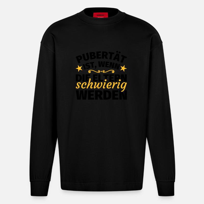 Pubertät lustige Sprüche - Heavyweight Oversized Organic Langarmshirt Made in EU - SOLID BLACK