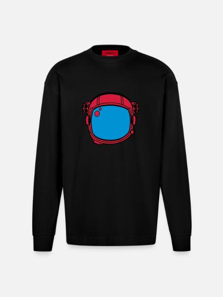 Astronaut Helmet - Heavyweight Oversized Organic Longsleeve Shirt Made in EU - SOLID BLACK
