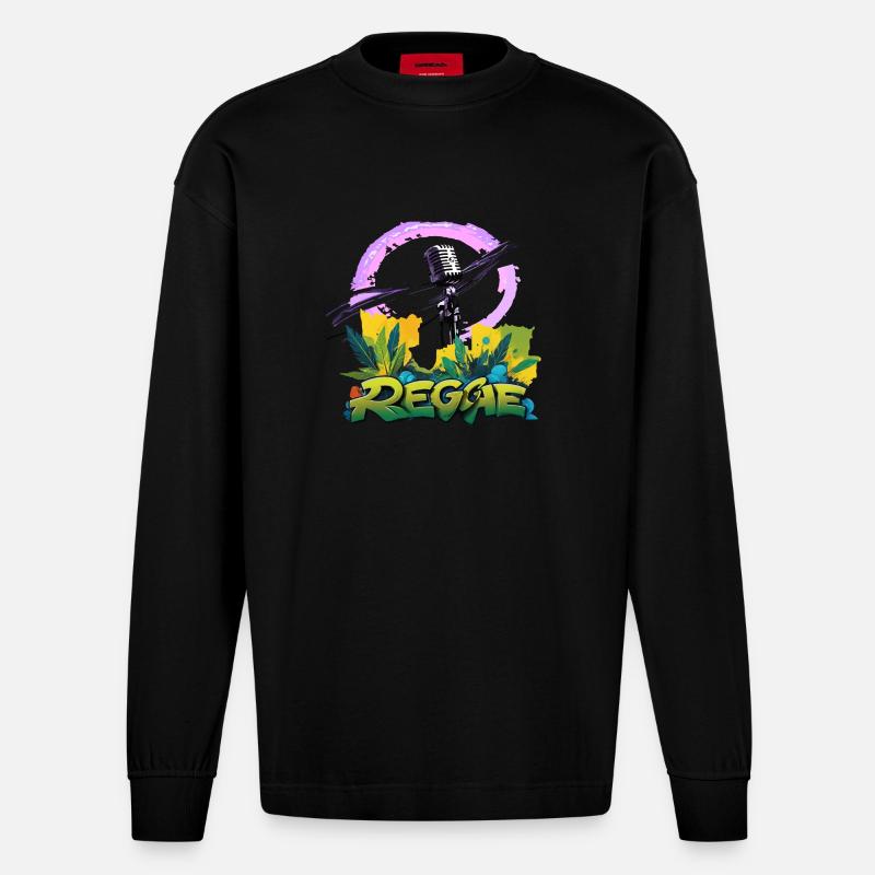 Reggae Mikrofon - Heavyweight Oversized Organic Langarmshirt Made in EU - SOLID BLACK