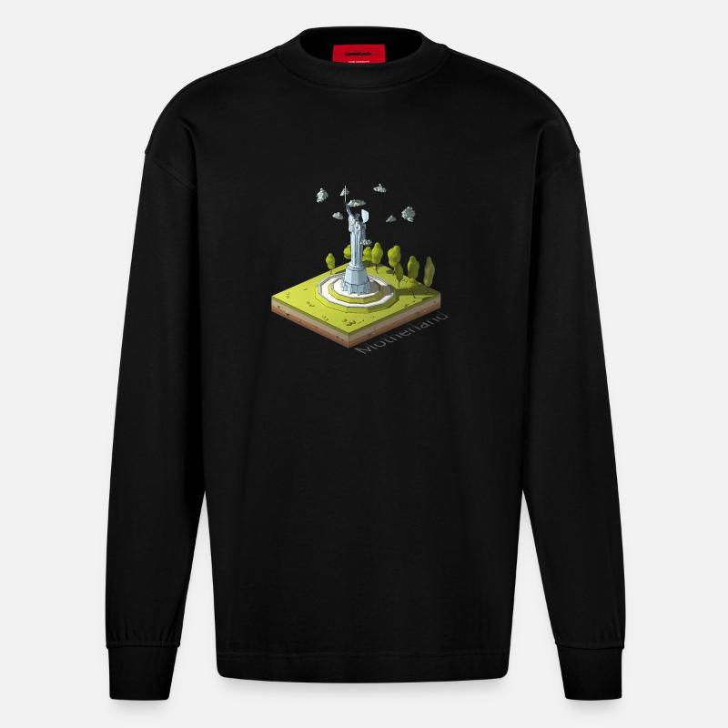 Geometrisches Low-Poly Das Mutterland ruft - Heavyweight Oversized Organic Langarmshirt Made in EU - SOLID BLACK